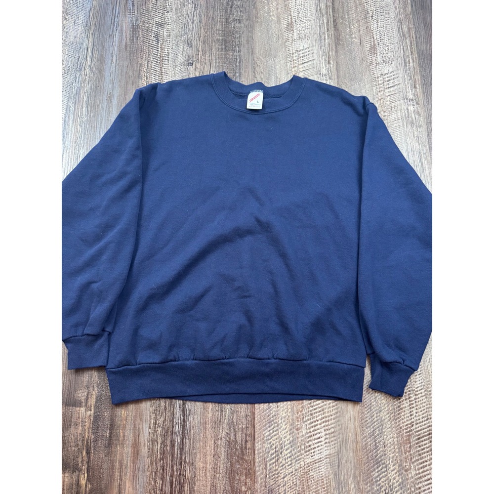 Vintage Jerzees Navy Blue Crewneck Sweatshirt Made in USA Mens Large Blank 0584